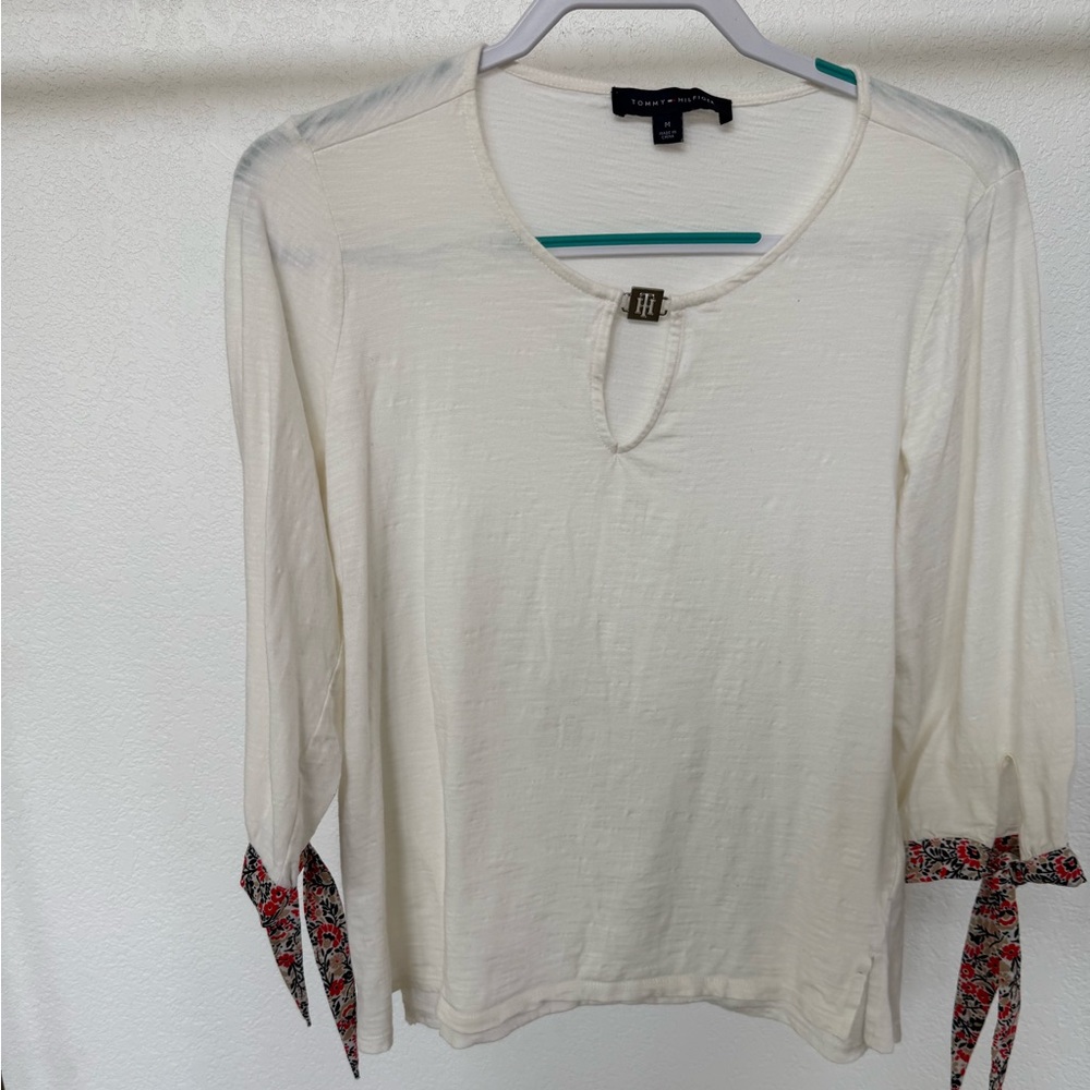 Tommy Hilfiger Cream Long Sleeve Top with Patterned Ties